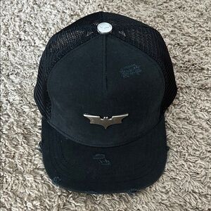 YoungLA Black Trucker Hat with Silver Batman  Emblem